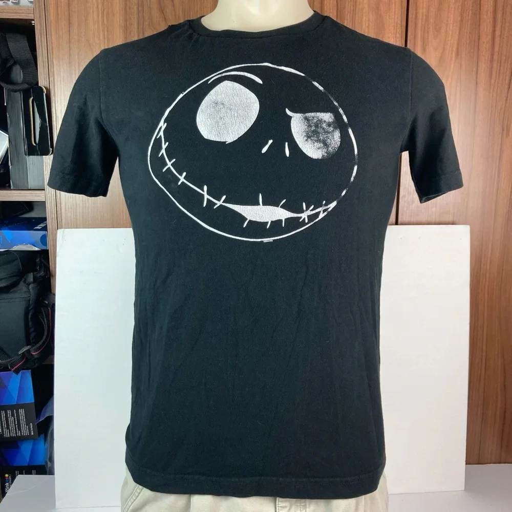 Old Navy Jack Skellington Black Short-Sleeve T-shirt with White Skull Graphic XL